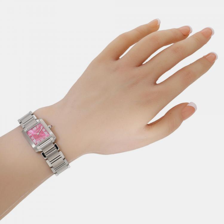 Pre Owned Cartier Pink Stainless Steel Tank Francaise W51030Q3 Quartz Women's Wristwatch 20 mm