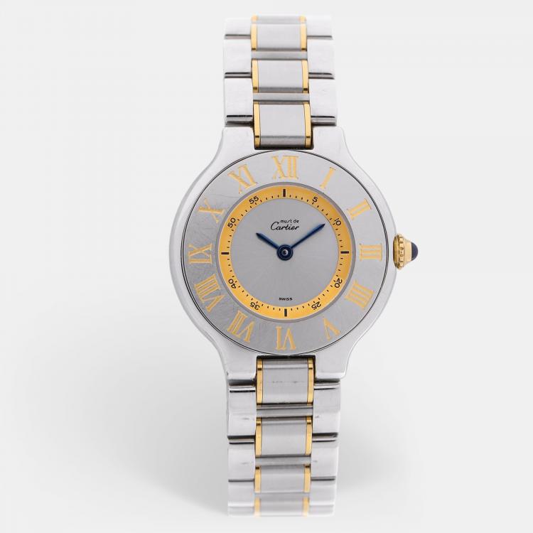 Pre Owned Cartier Silver Two Tone Stainless Steel Must de Cartier W10073R6 Women's Wristwatch 28 mm