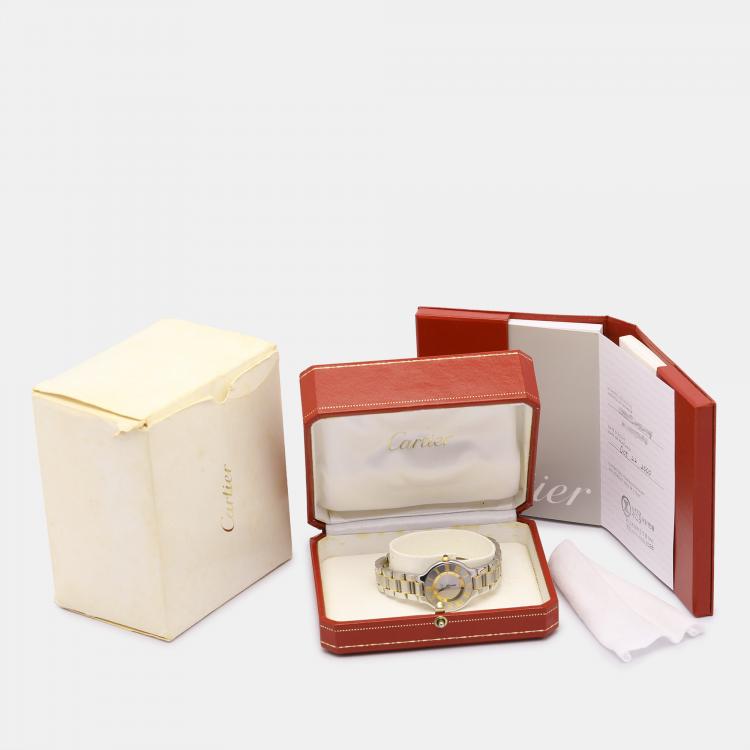 Pre Owned Cartier Silver Two Tone Stainless Steel Must de Cartier W10073R6 Women's Wristwatch 28 mm