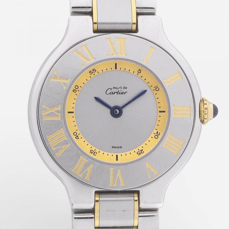 Pre Owned Cartier Silver Two Tone Stainless Steel Must de Cartier W10073R6 Women's Wristwatch 28 mm