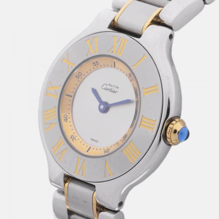 Pre Owned Cartier Silver Two Tone Stainless Steel Must de Cartier W10073R6 Women's Wristwatch 28 mm