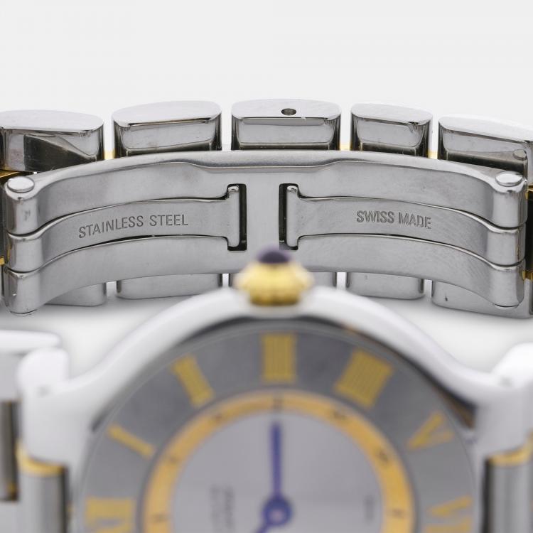 Pre Owned Cartier Silver Two Tone Stainless Steel Must de Cartier W10073R6 Women's Wristwatch 28 mm