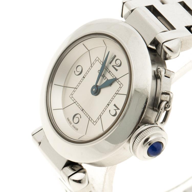 مملوكة مسبقًا Cartier Cream Stainless Steel Miss Pasha Women's Wristwatch 27 mm