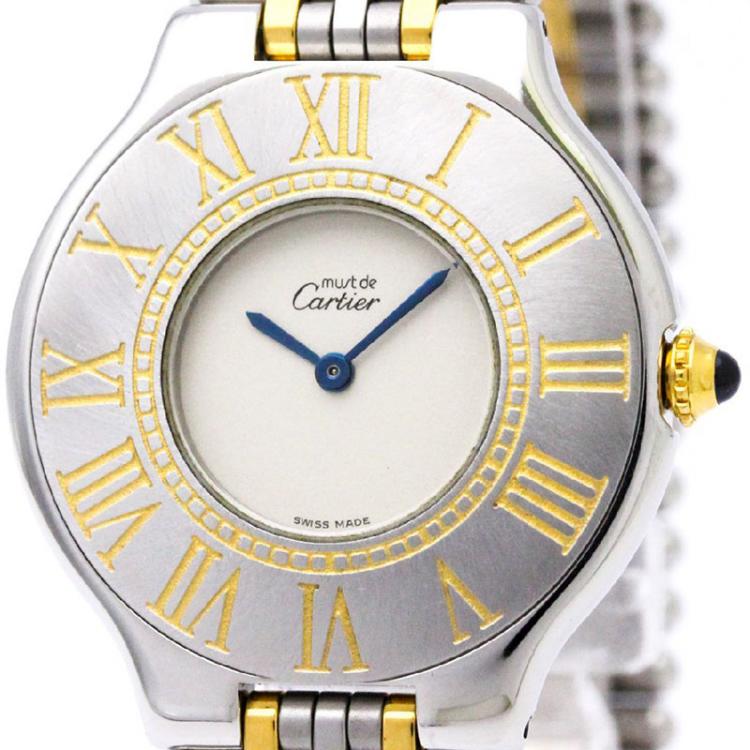 Pre Owned Cartier Ivory Stainless Steel Must 21 Women's Wristwatch 28MM