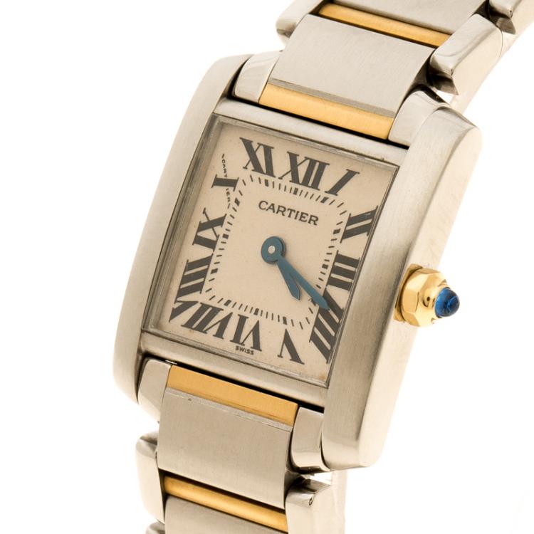 Pre Owned Cartier Cream 18K Gold and Stainless Steel Tank Francaise Women's Wristwatch 20 mm