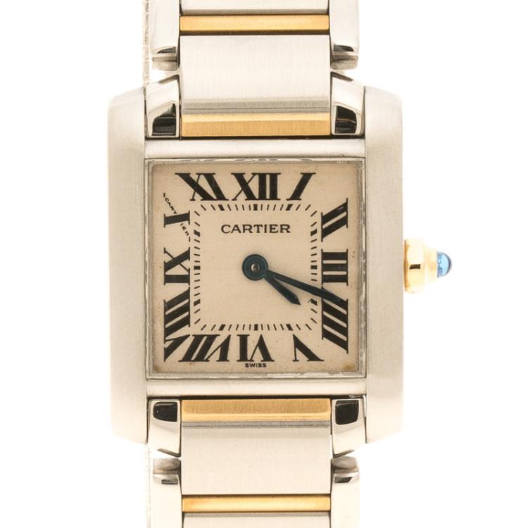 Pre Owned Cartier Cream 18K Gold and Stainless Steel Tank Francaise Women's Wristwatch 20 mm