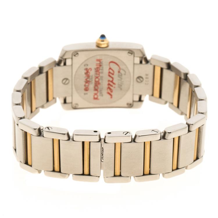 Pre Owned Cartier Cream 18K Gold and Stainless Steel Tank Francaise Women's Wristwatch 20 mm