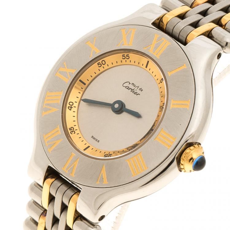 مملوكة مسبقًا Cartier Silver Stainless Steel Must De Cartier 21 Women's Wristwatch 28 mm