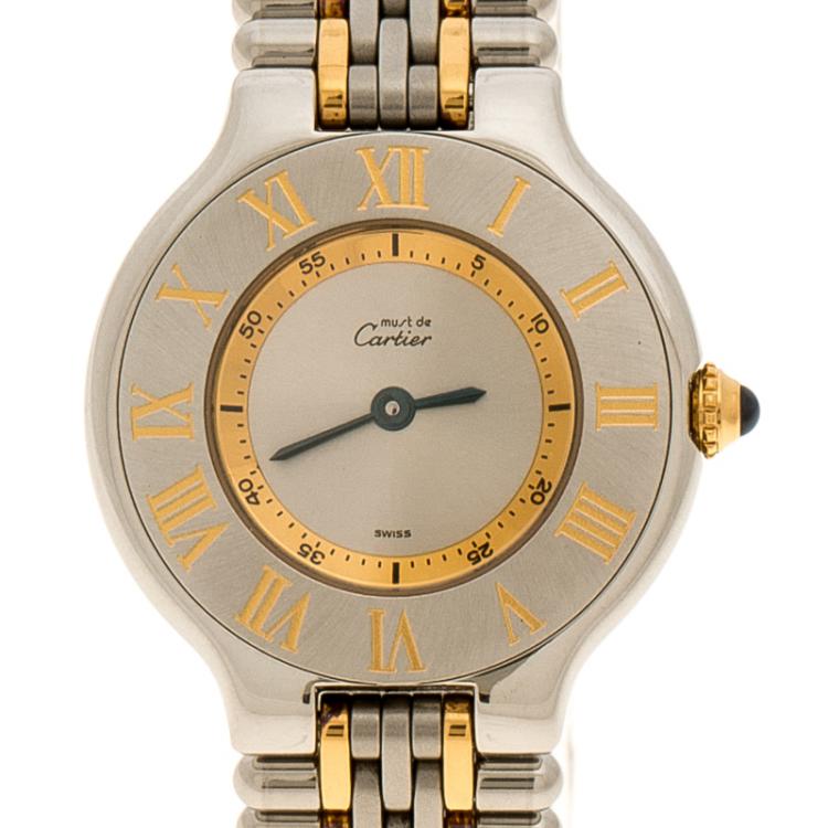 مملوكة مسبقًا Cartier Silver Stainless Steel Must De Cartier 21 Women's Wristwatch 28 mm