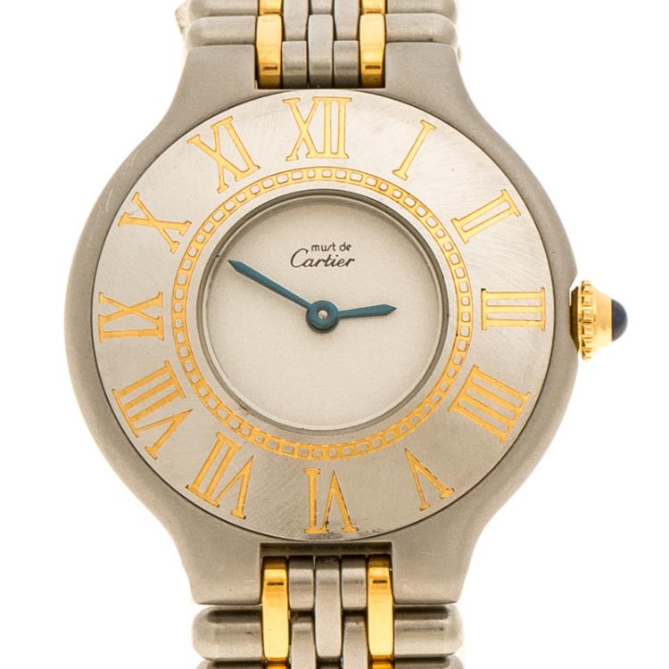 Pre Owned Cartier White Stainless Steel Must De Cartier 21 Women's Wristwatch 28 mm