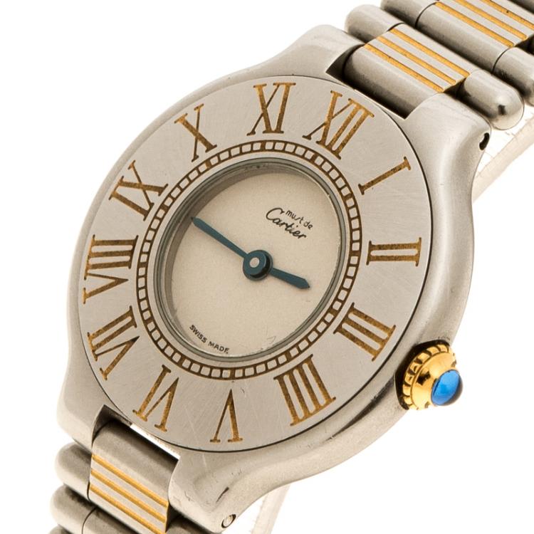 Pre Owned Cartier White Stainless Steel Must De Cartier 21 Women's Wristwatch 28 mm