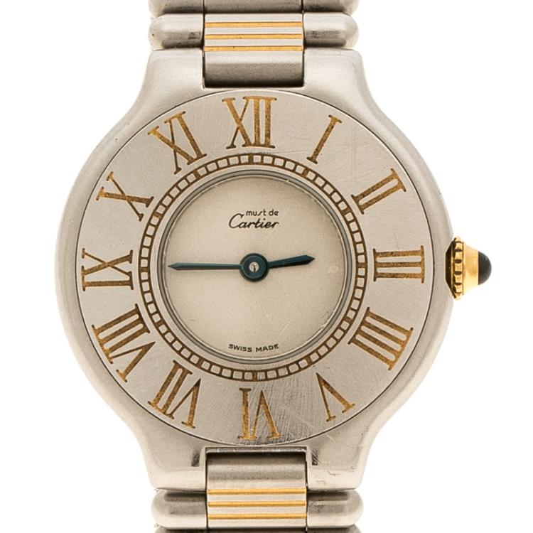 Pre Owned Cartier White Stainless Steel Must De Cartier 21 Women's Wristwatch 28 mm