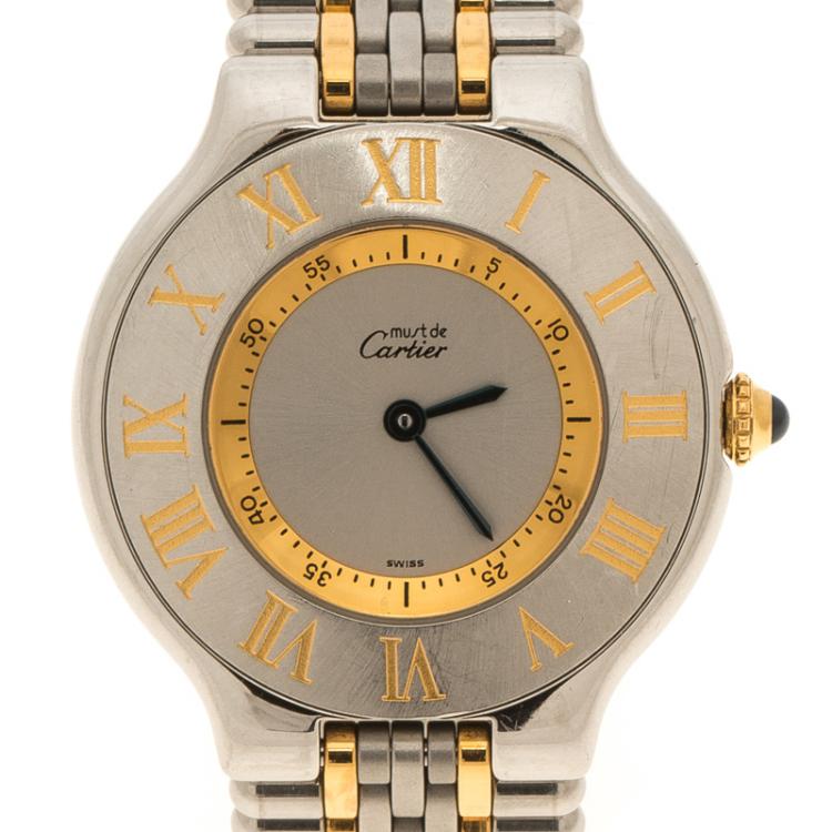 Pre Owned Cartier Silver Stainless Steel Must De Cartier 21 Women's Wristwatch 31 mm