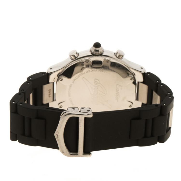 Pre Owned Cartier Black Stainless Steel Chronograph 21 Women's Wristwatch 38 mm