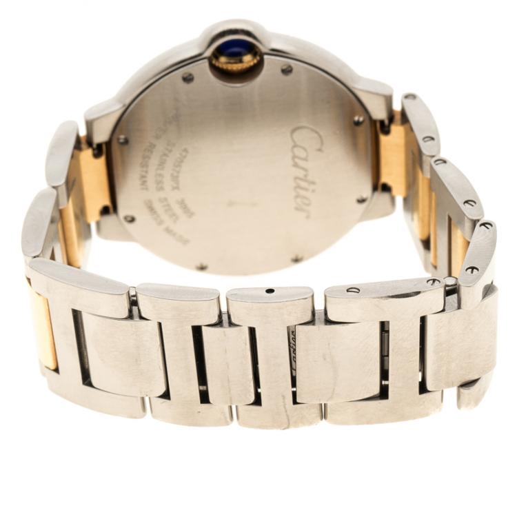 مملوكة مسبقًا Cartier Silver White 18K Yellow Gold and Stainless Steel Ballon Bleu de Cartier Women's Wristwatch 36 mm