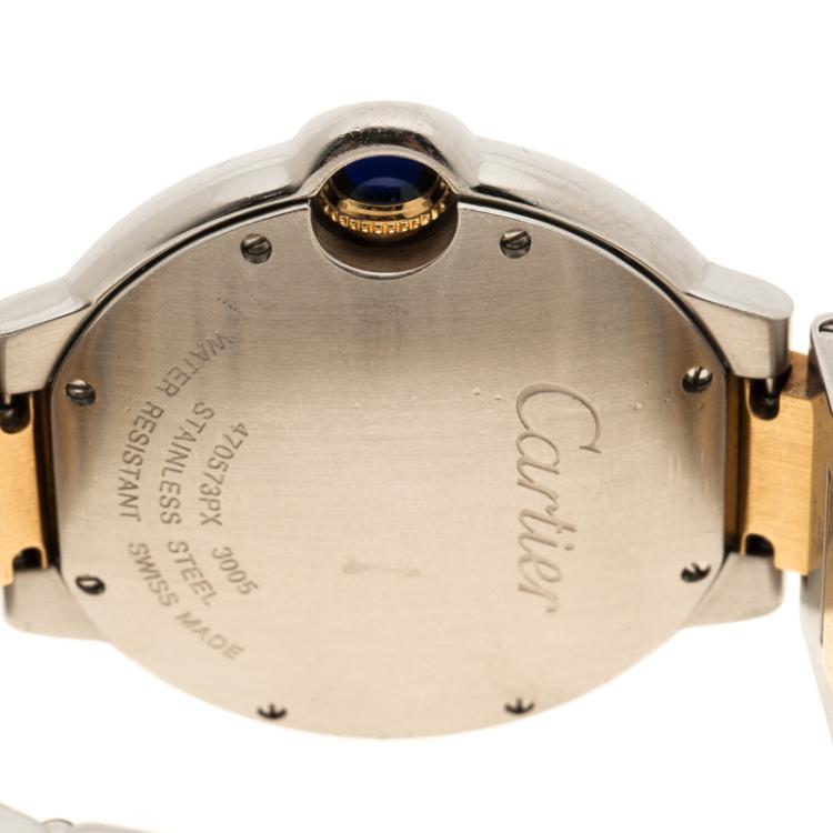مملوكة مسبقًا Cartier Silver White 18K Yellow Gold and Stainless Steel Ballon Bleu de Cartier Women's Wristwatch 36 mm
