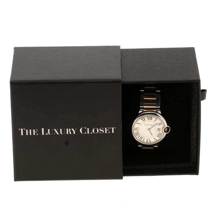 مملوكة مسبقًا Cartier Silver White 18K Yellow Gold and Stainless Steel Ballon Bleu de Cartier Women's Wristwatch 36 mm
