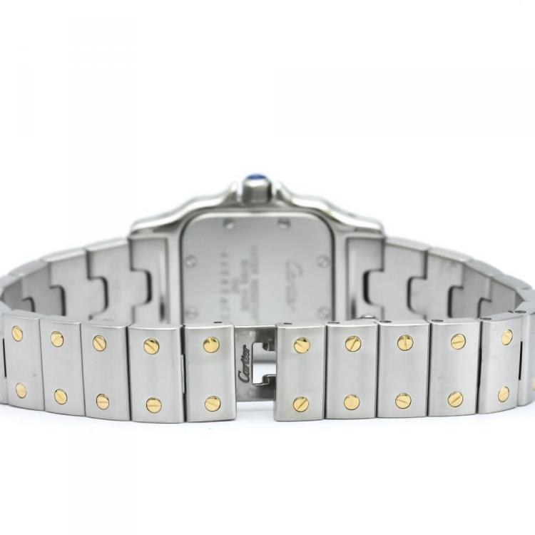مملوكة مسبقًا Cartier White 18K Yellow Gold & Stainless Steel Santos Galbee Women's Wristwatch 24MM
