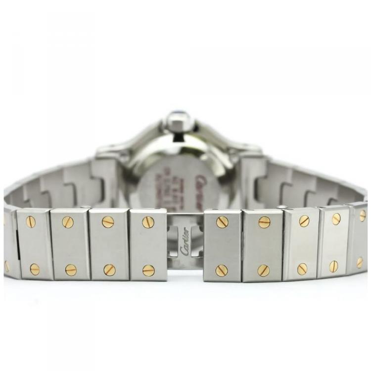 Pre Owned Cartier Grey 18K Yellow Gold & Stainless Steel Santos Octagon Women's Wristwatch 24MM