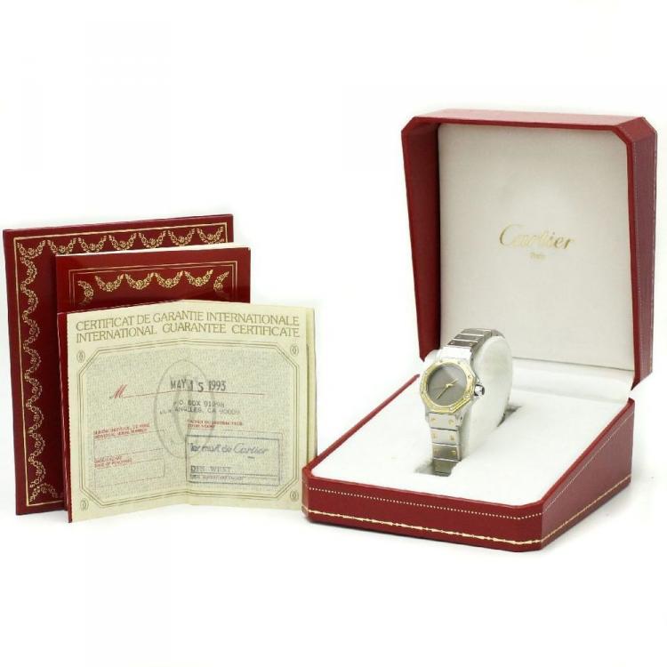 Pre Owned Cartier Grey 18K Yellow Gold & Stainless Steel Santos Octagon Women's Wristwatch 24MM