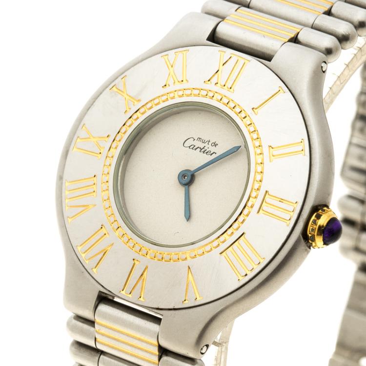 Pre Owned Cartier Grey Stainless Steel Must De Cartier 21 Women's Wristwatch 31 mm
