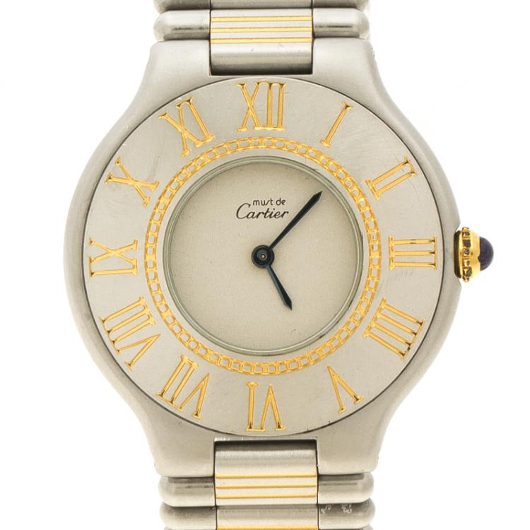 Pre Owned Cartier Grey Stainless Steel Must De Cartier 21 Women's Wristwatch 31 mm