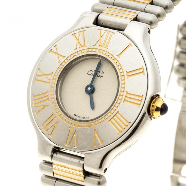 Pre Owned Cartier Cream Stainless Steel Must De Cartier 21 Women's Wristwatch 28 mm