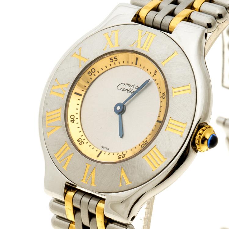 Pre Owned Cartier Silver Grey Stainless Steel Must De Cartier 21 Women's Wristwatch 31 mm