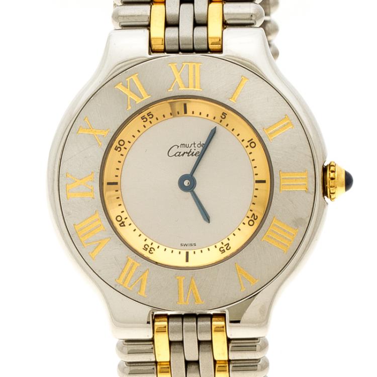 Pre Owned Cartier Silver Grey Stainless Steel Must De Cartier 21 Women's Wristwatch 31 mm