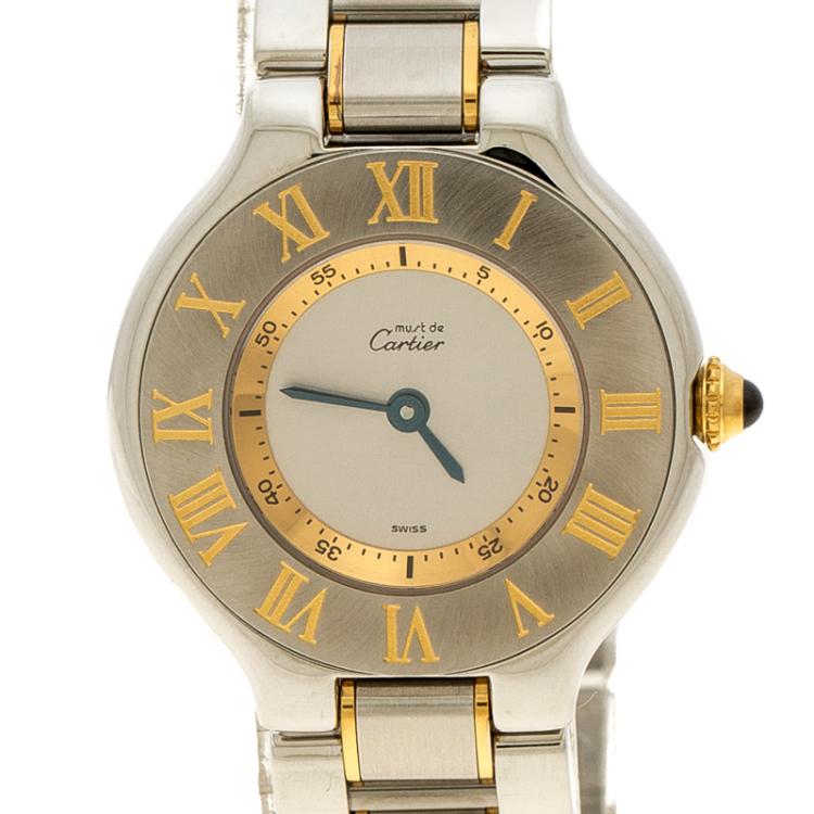 مملوكة مسبقًا Cartier Silver Grey Stainless Steel Must 21 Women's Wristwatch 28 mm