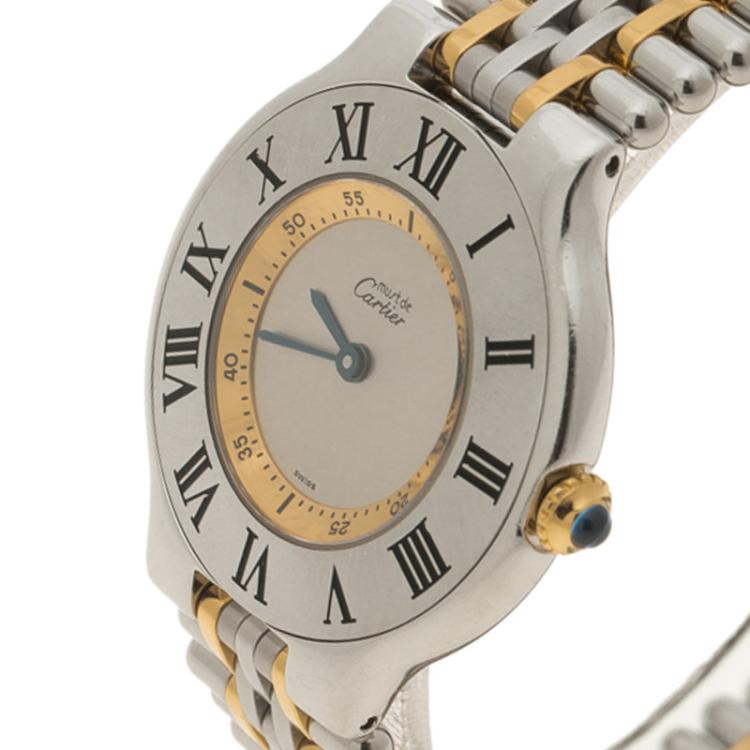 مملوكة مسبقًا Cartier Silver Grey Stainless Steel Must De Cartier 21 Women's Wristwatch 31 mm