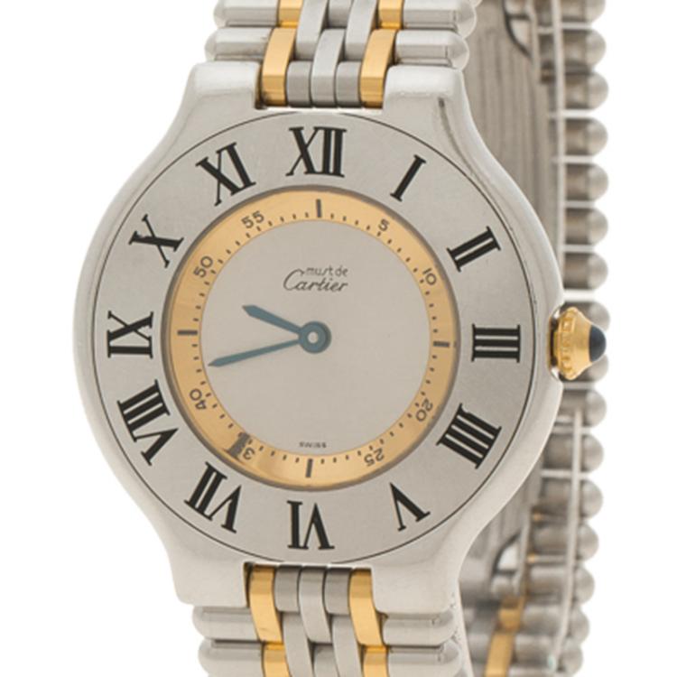 مملوكة مسبقًا Cartier Silver Grey Stainless Steel Must De Cartier 21 Women's Wristwatch 31 mm
