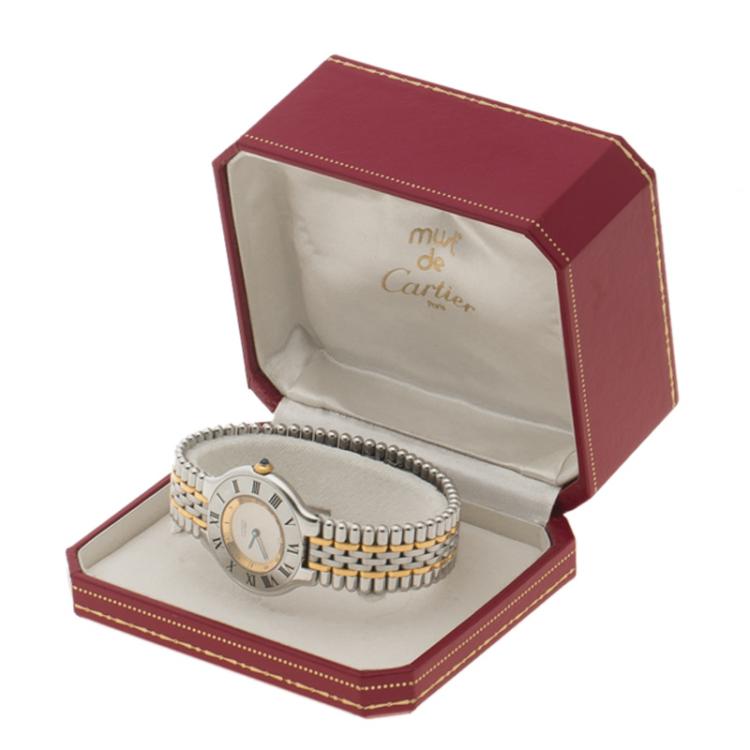 مملوكة مسبقًا Cartier Silver Grey Stainless Steel Must De Cartier 21 Women's Wristwatch 31 mm