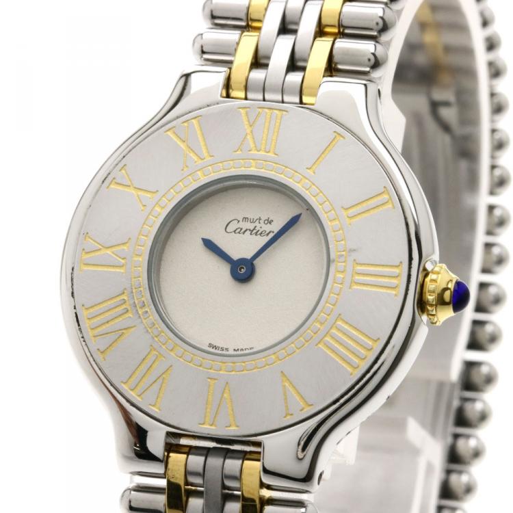 Pre Owned Cartier Silver Stainless Steel Must 21 Women's Wristwatch 28MM