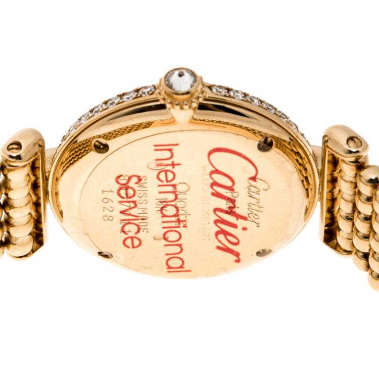 Pre Owned Cartier Cream Yellow Gold and Diamond Colisee 1628 Women's Wristwatch 24 mm