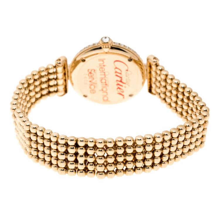 Pre Owned Cartier Cream Yellow Gold and Diamond Colisee 1628 Women's Wristwatch 24 mm