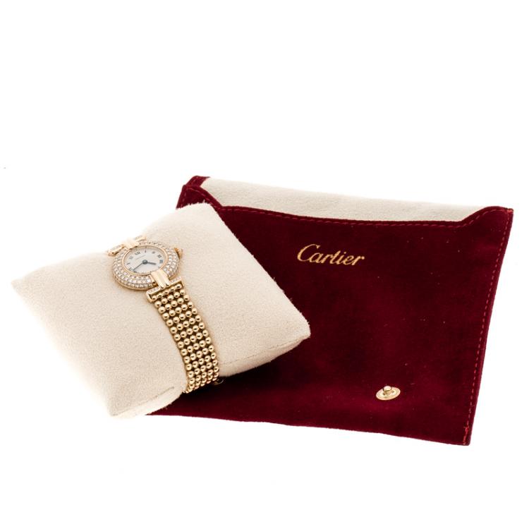 Pre Owned Cartier Cream Yellow Gold and Diamond Colisee 1628 Women's Wristwatch 24 mm