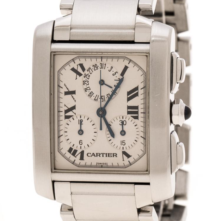 مملوكة مسبقًا Cartier Cream Stainless Steel Tank Francaise 2303 Women's Wristwatch 28 mm