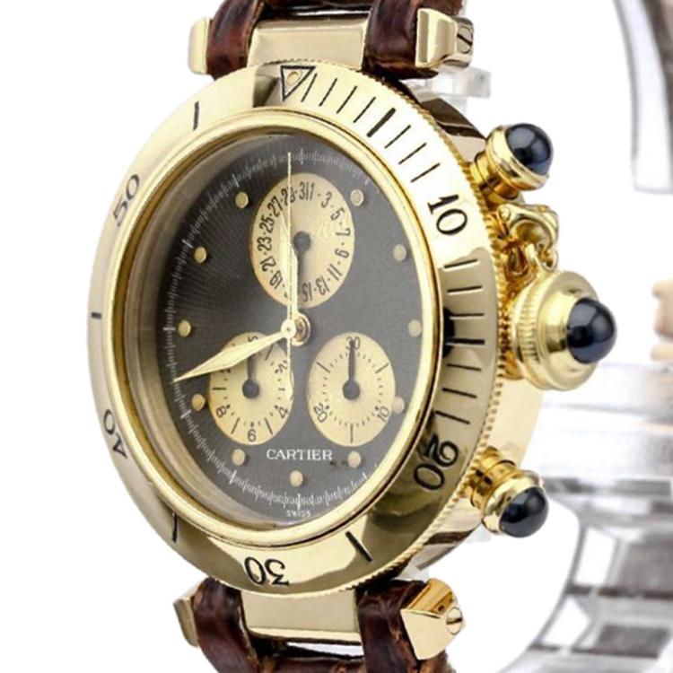 Pre Owned Cartier Grey 18K Yellow Gold Pasha Women's Wristwatch 35MM