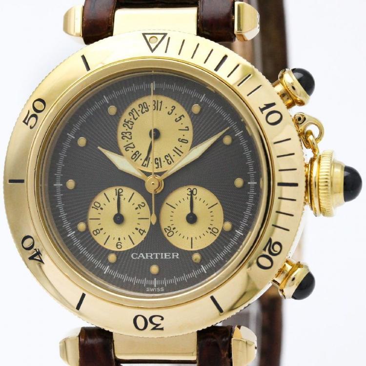 Pre Owned Cartier Grey 18K Yellow Gold Pasha Women's Wristwatch 35MM