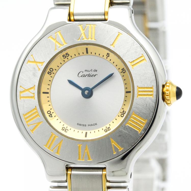 مملوكة مسبقًا Cartier Silver Stainless Steel Must 21 Women's Wristwatch 28MM