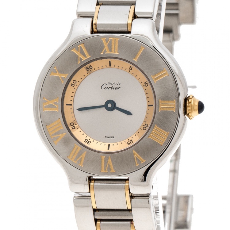 مملوكة مسبقًا Cartier Silver Stainless Steel Must De Cartier 21 1340 Women's Wristwatch  28 cm