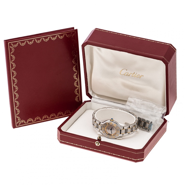 مملوكة مسبقًا Cartier Silver Stainless Steel Must De Cartier 21 1340 Women's Wristwatch  28 cm