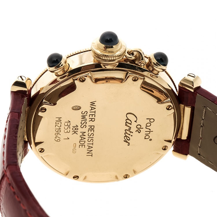 Pre Owned Cartier Grey 18K Yellow Gold Pasha De Cartier Chronograph 1353-1 Women's Wristwatch 35 mm