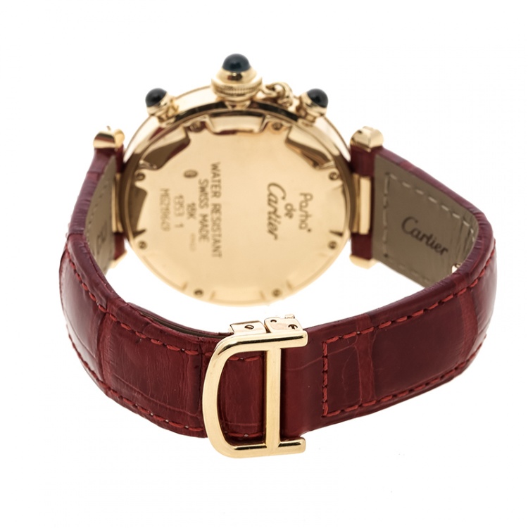 Pre Owned Cartier Grey 18K Yellow Gold Pasha De Cartier Chronograph 1353-1 Women's Wristwatch 35 mm