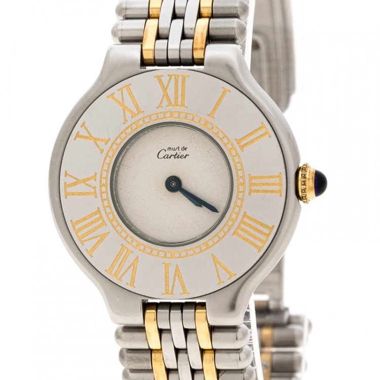 Pre Owned Cartier White Stainless Steel Must De Cartier 21 Women's Wristwatch 28 mm