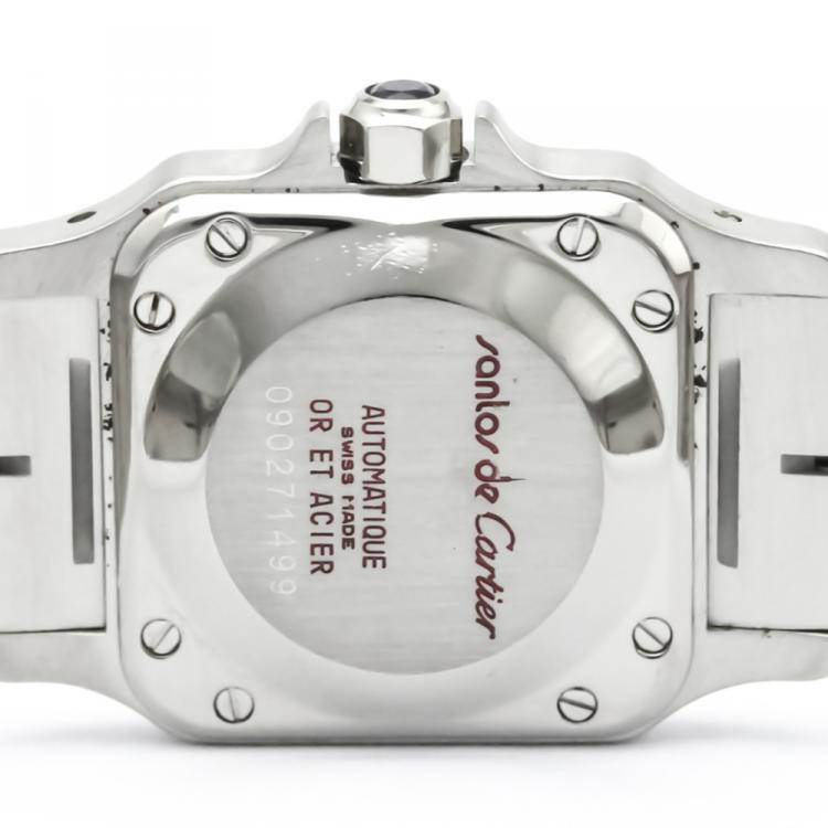 Pre Owned Cartier White 18K Yellow Gold and Stainless Steel Santos Galbee Women's Wristwatch 24MM