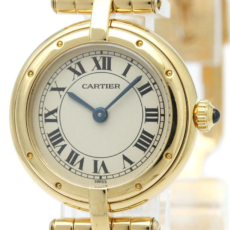 Pre Owned Cartier Silver 18K Yellow Gold Panthere Vendome Women's Wristwatch 24MM