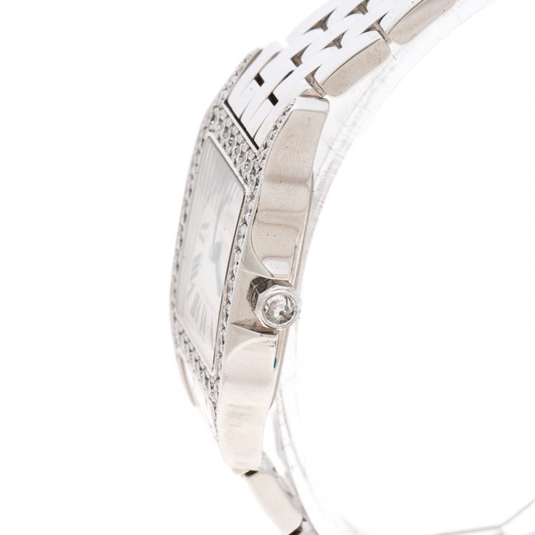 Pre Owned Cartier Diamond 18k White Gold Santos Demoiselle 2703 Women's Wristwatch 28MM