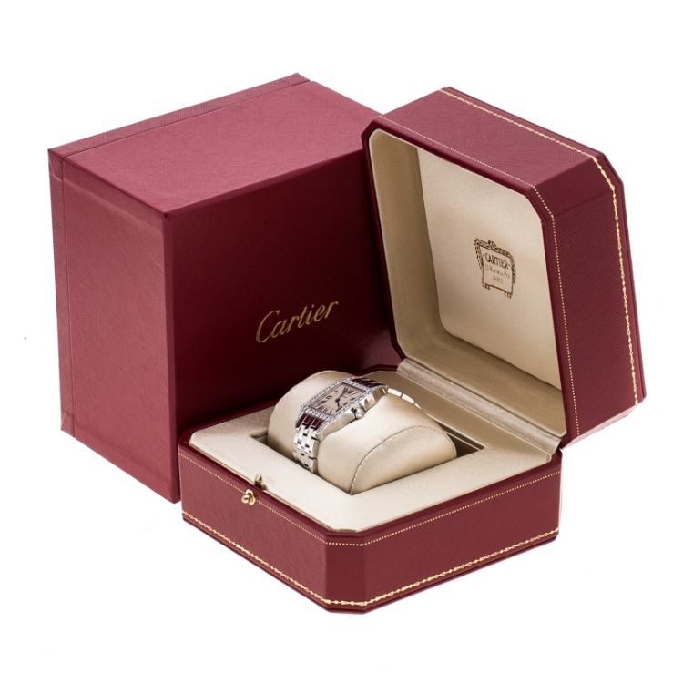 Pre Owned Cartier Diamond 18k White Gold Santos Demoiselle 2703 Women's Wristwatch 28MM